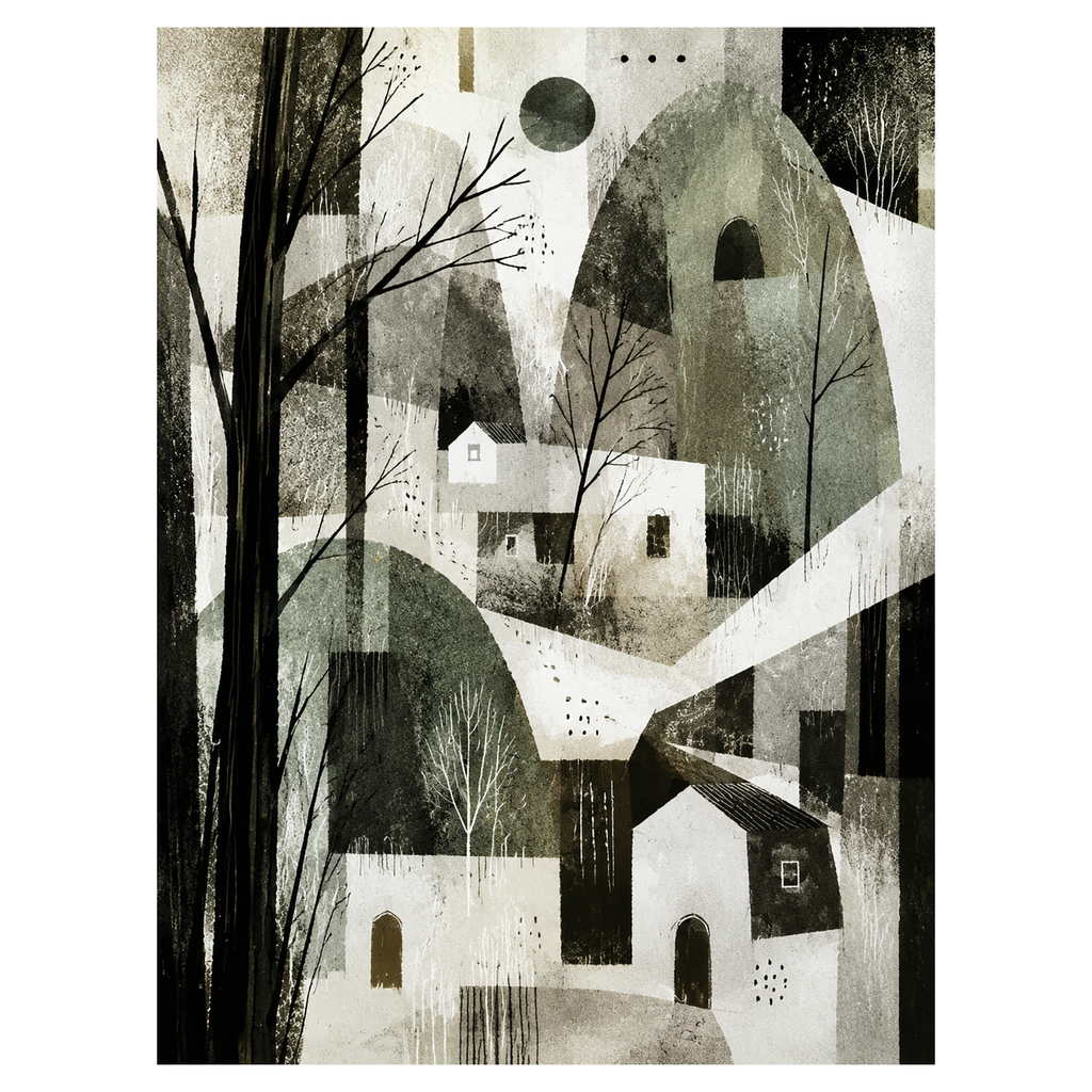 40% OFF Winter Moon Village Art Print | A2 & 50×70 cm Poster
