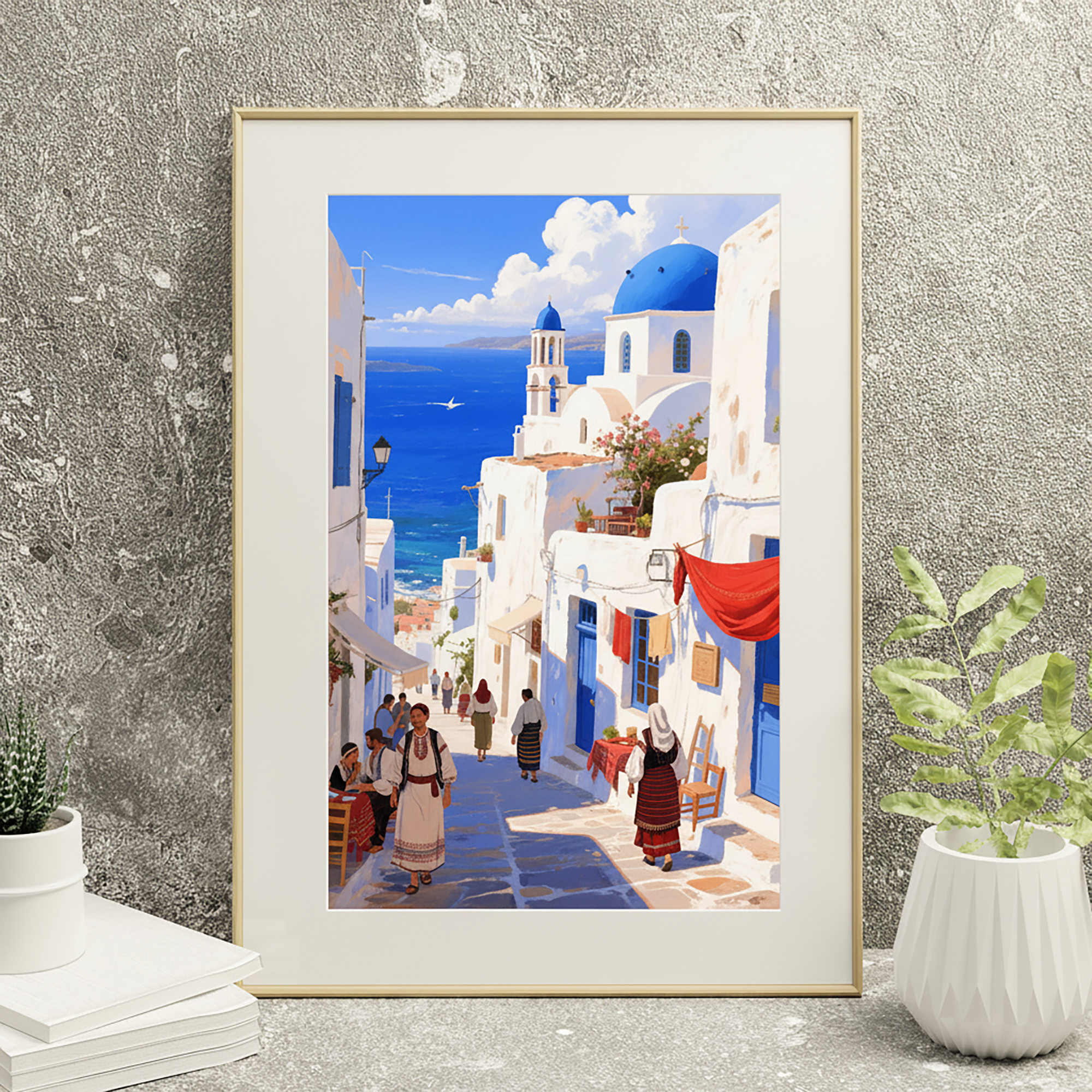 40% OFF Santorini Street Scene Art Print | Landscape & Still Life | A2 & 50×70 cm Poster