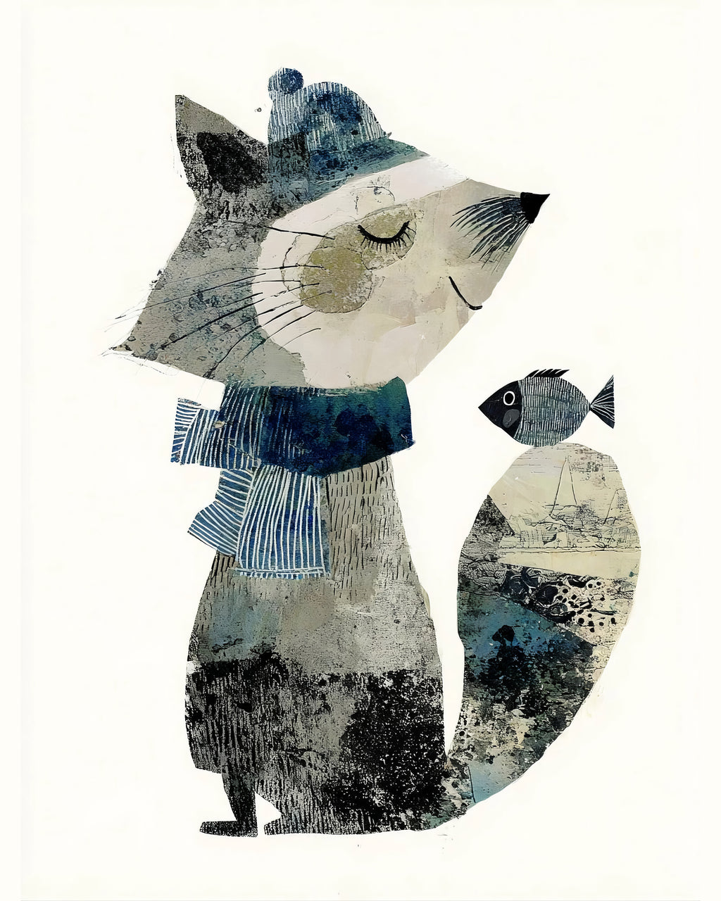 40% OFF Raccoon & Fish Art Print | Children's Room Decor | A2 & 50×70 cm Poster