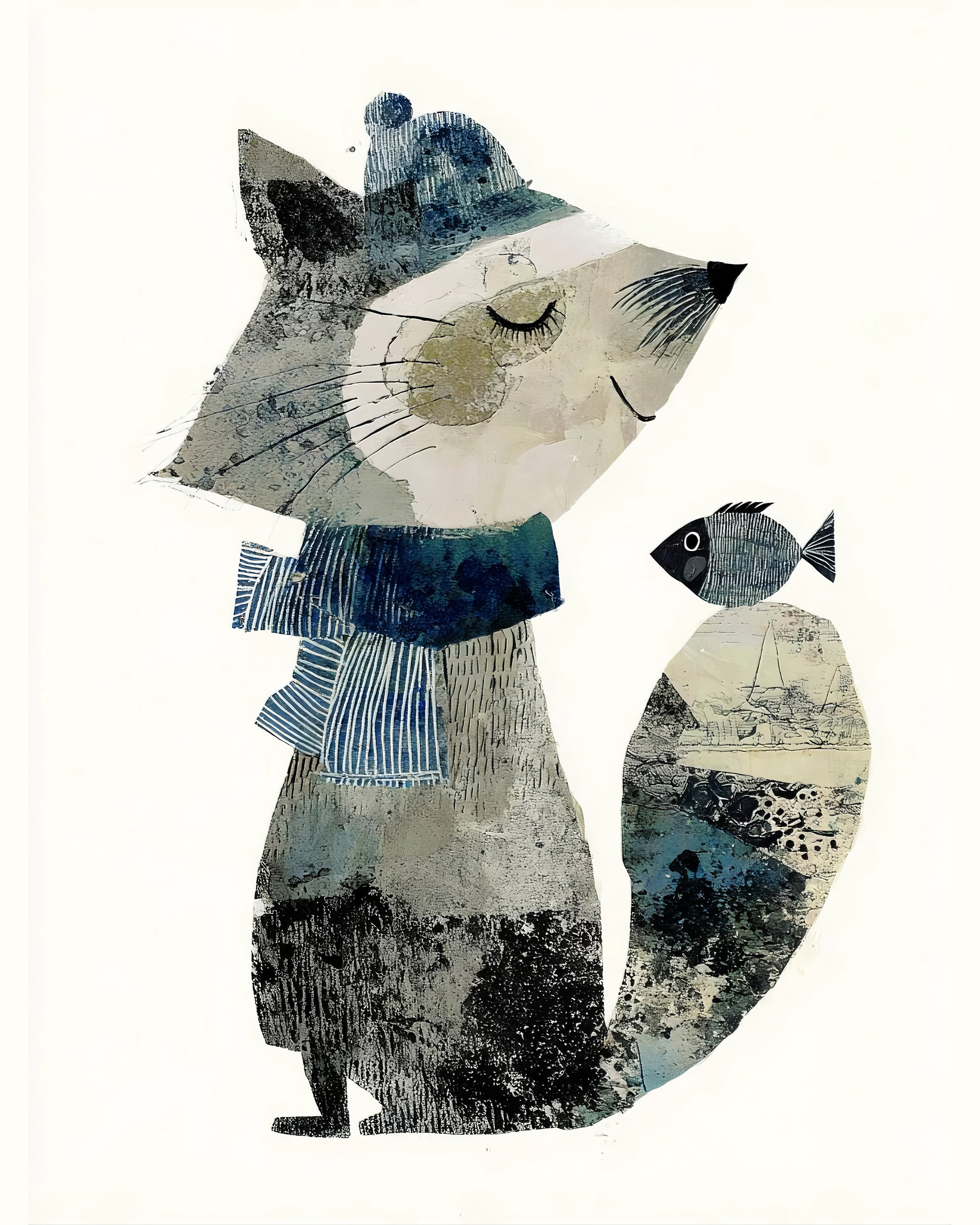 40% OFF Raccoon & Fish Art Print | Children's Room Decor | A2 & 50×70 cm Poster