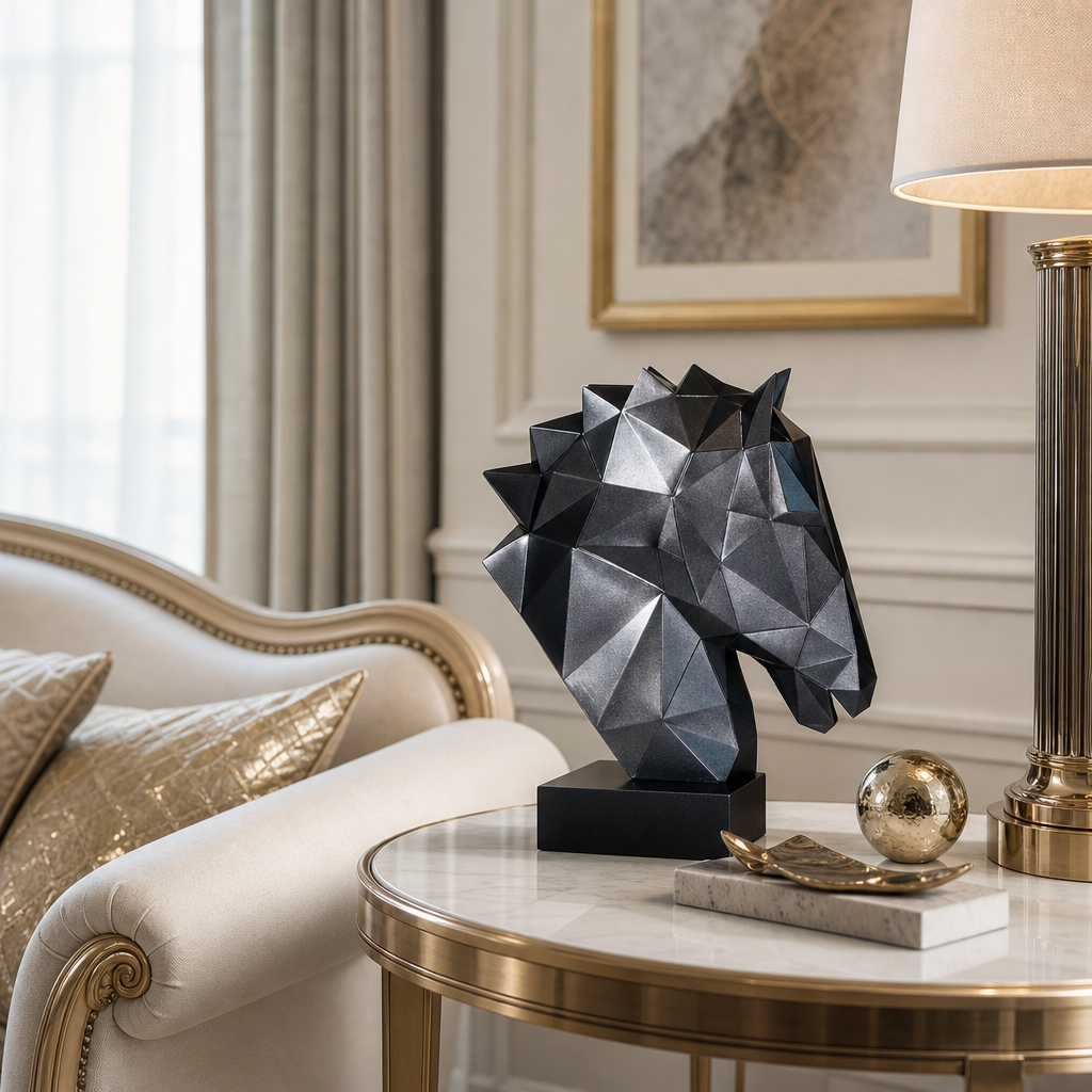 40% OFF Matte Black Horse Head — Geometric Sculpture