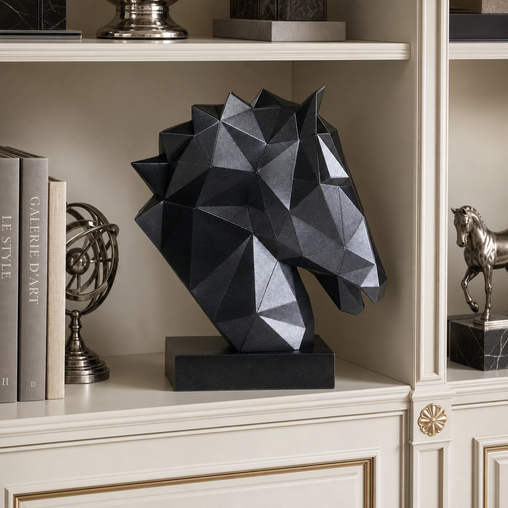 40% OFF Matte Black Horse Head — Geometric Sculpture