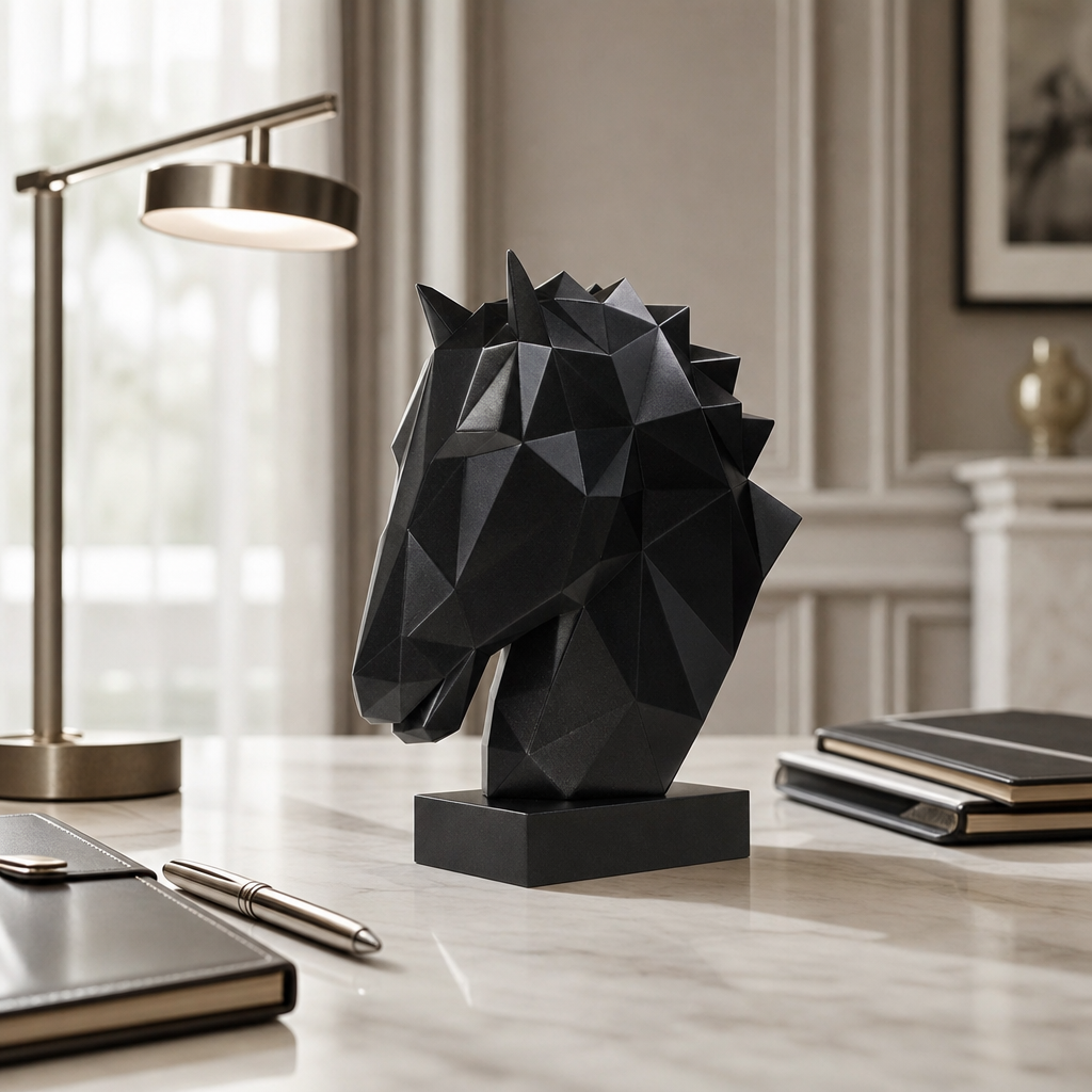40% OFF Matte Black Horse Head — Geometric Sculpture