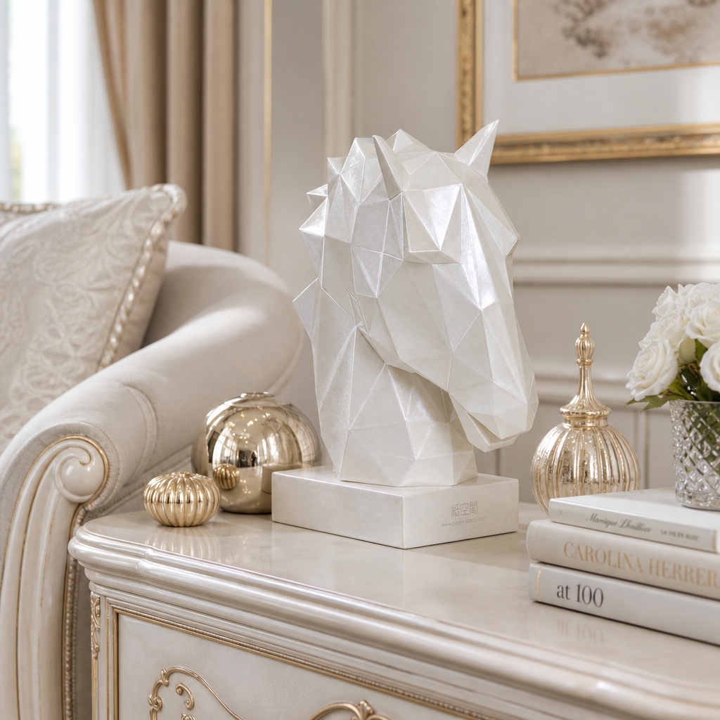 40% OFF Pearl White Horse Head — Geometric Sculpture