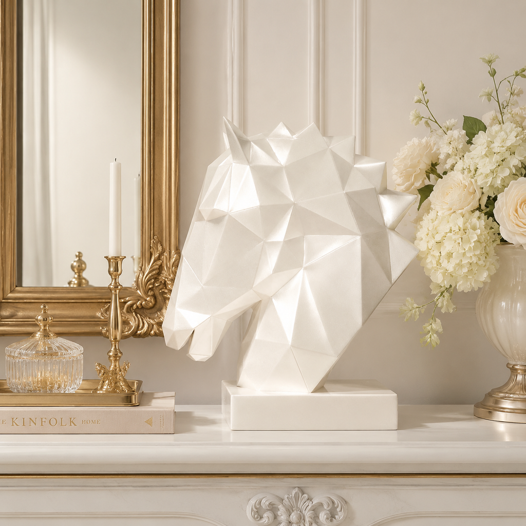 40% OFF Pearl White Horse Head — Geometric Sculpture