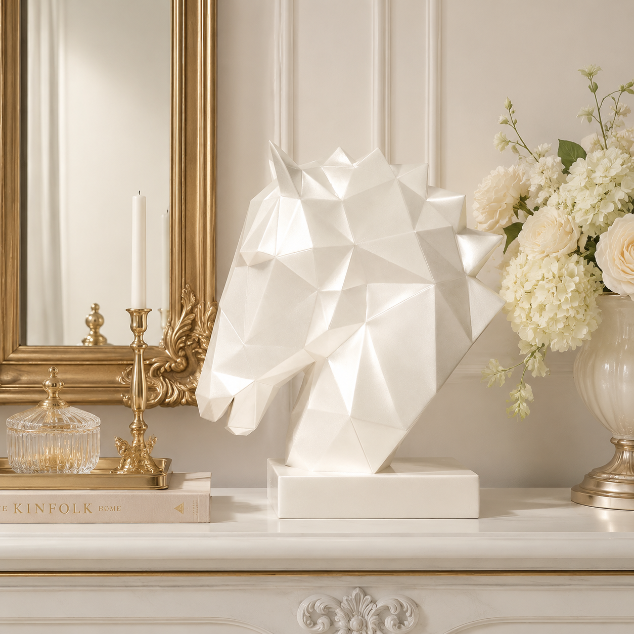 40% OFF Pearl White Horse Head — Geometric Sculpture