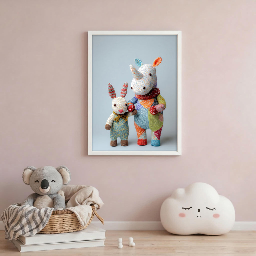 40% OFF Rhino & Bunny Best Friends Art Print | Children's Room Decor | A2 & 50×70 cm Poster