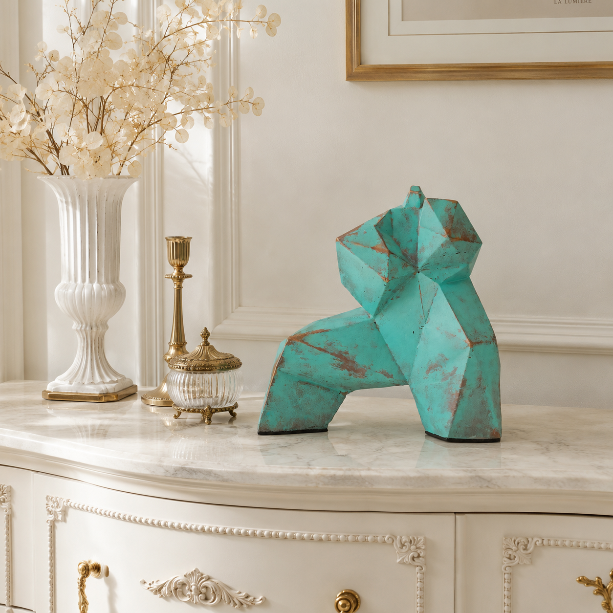 40% OFF Turquoise Patina Tai Chi Figure — Geometric Sculpture