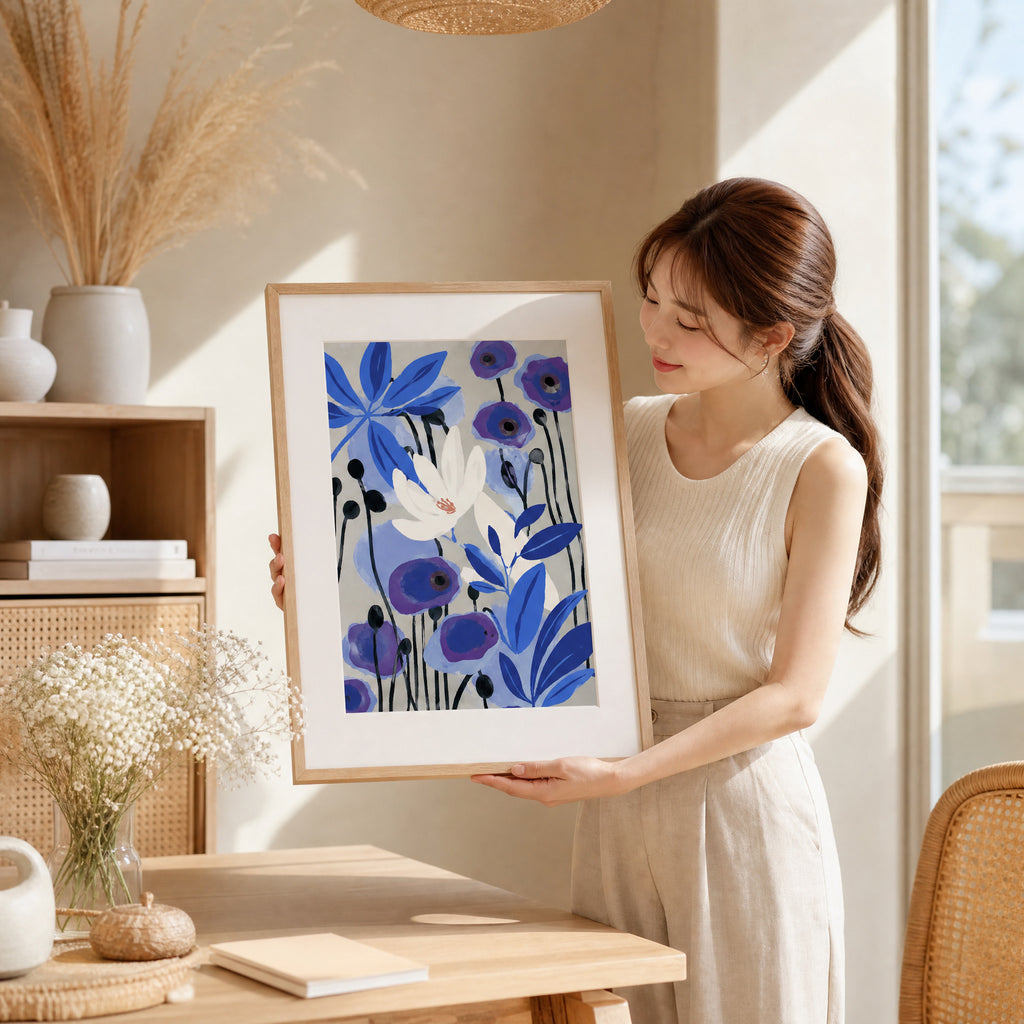 40% OFF Blue Poppy Garden Art Print | A2 & 50×70 cm Poster