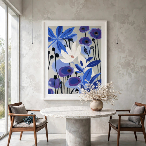 40% OFF Blue Poppy Garden Art Print | A2 & 50×70 cm Poster